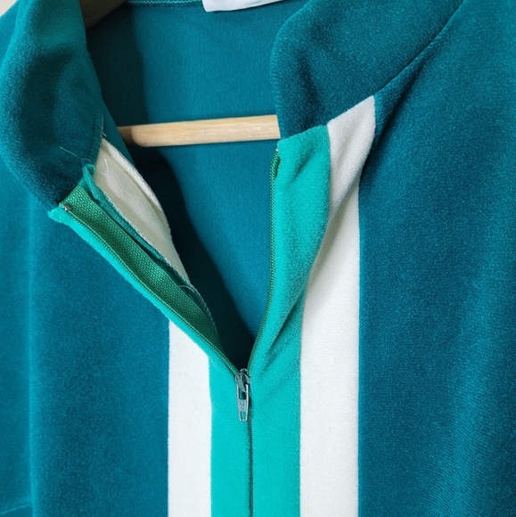 Vintage 70s JCPenney Robe Women’s 14 Aqua Stripe Half Zip A-Line Lounge Dacron - Picture 4 of 9